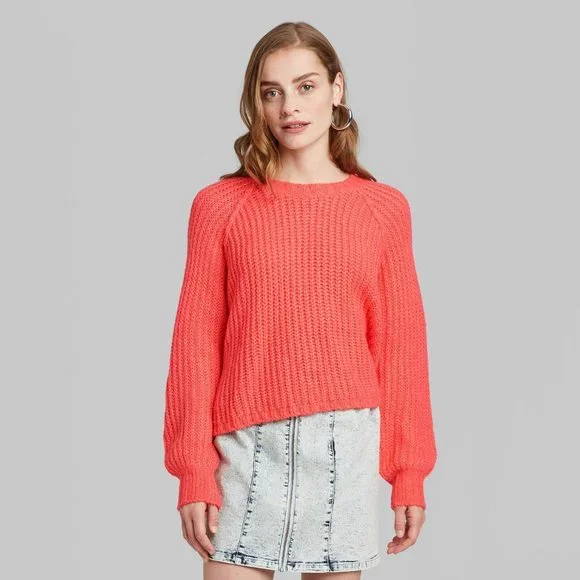 Wild Fable Crewneck Raglan Chunky Pullover Sweater, Coral Size XS - Picture 1 of 9